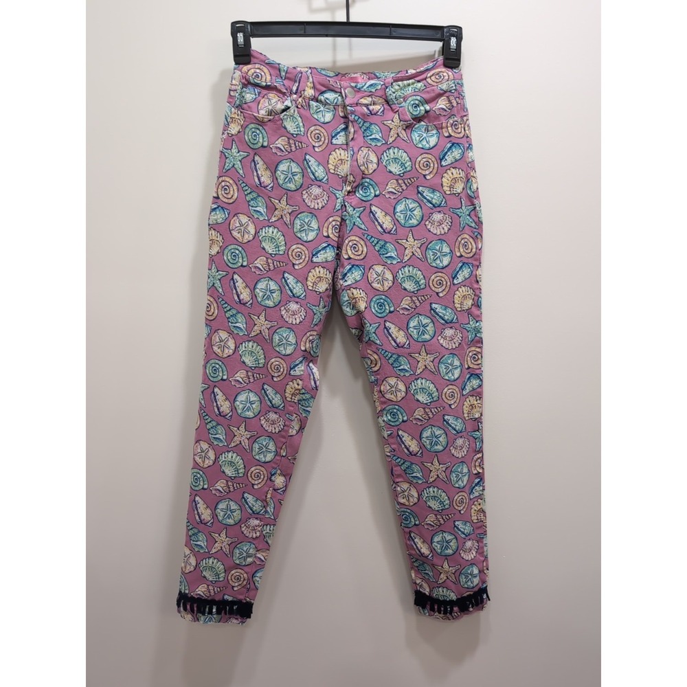 Simply Southern Pants Womens Small Tapered Pink Seashells Preppy Beach Vacation